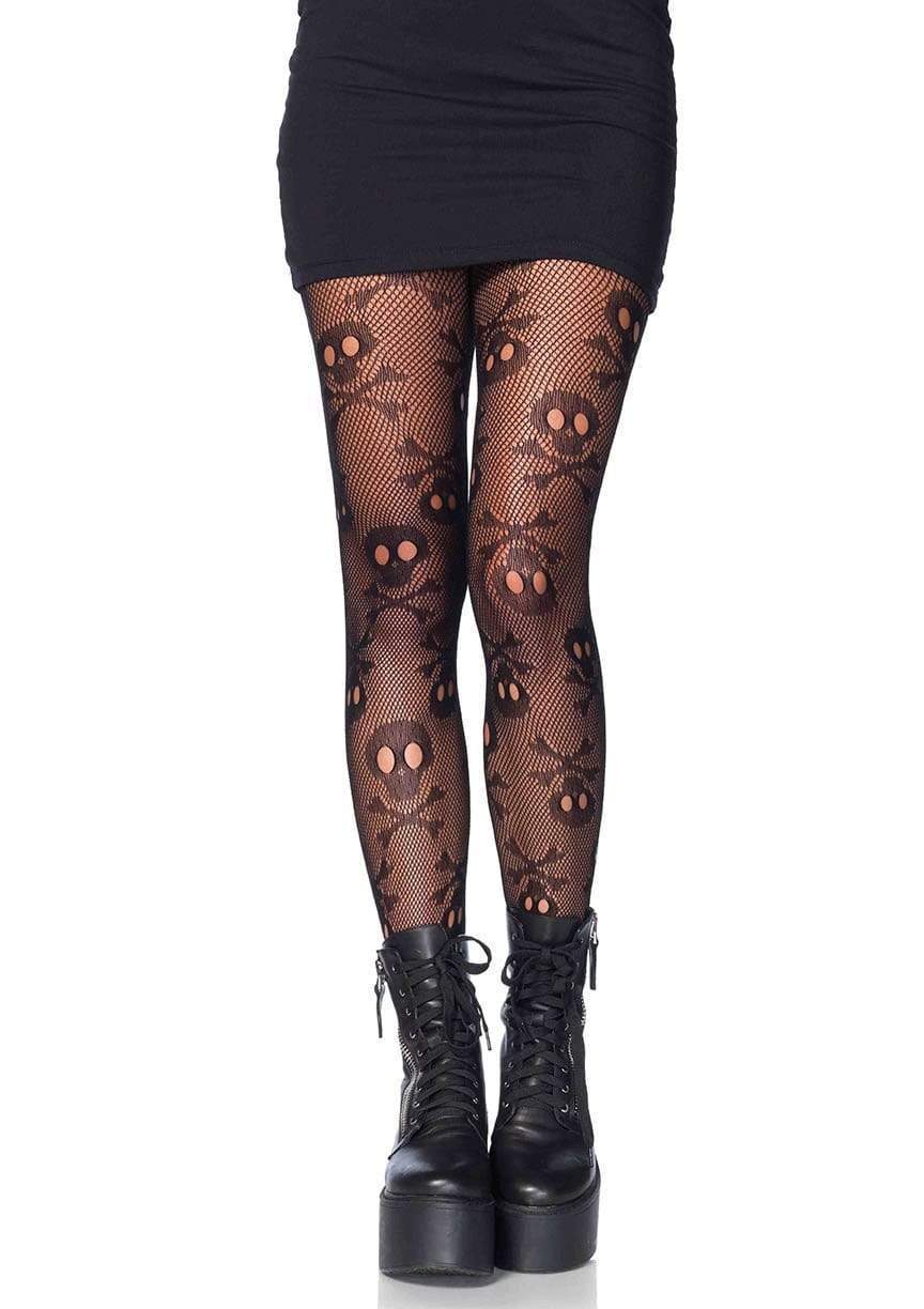 Fishnet Pantyhose with Skull and Bones Details