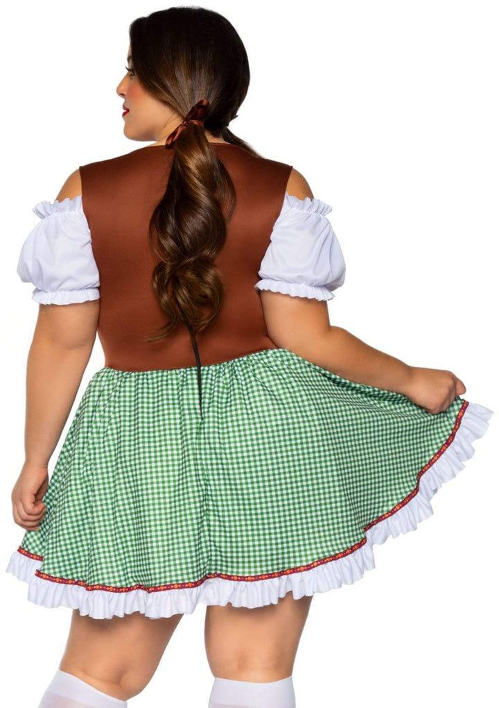 Bavarian Cutie Peasant Lace Up Front Plus Dress with Heart Accent