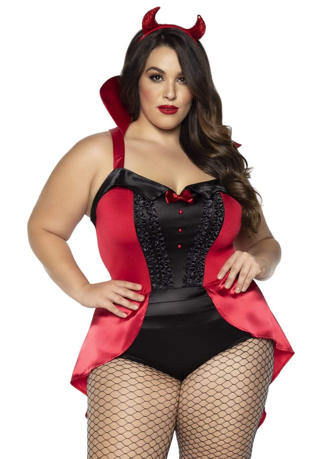 Devilish Tux and Tails Plus Bodysuit with Pin-on Fork Tail and Devil Horn Headband