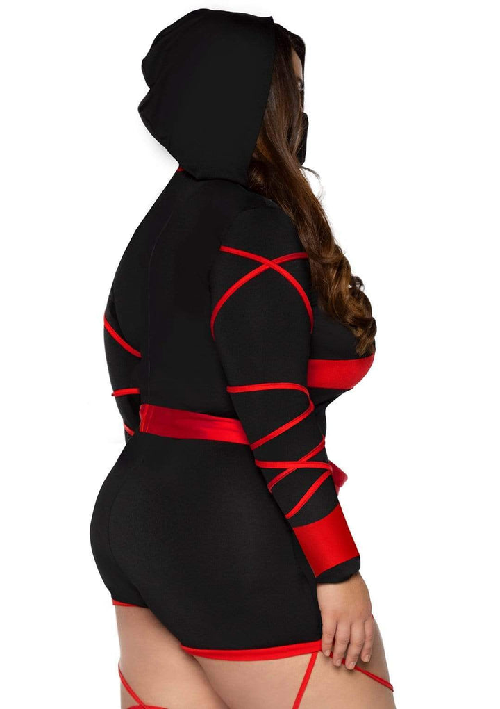 Dragon Ninja Hooded Keyhole Plus Romper with Sash and Face Mask