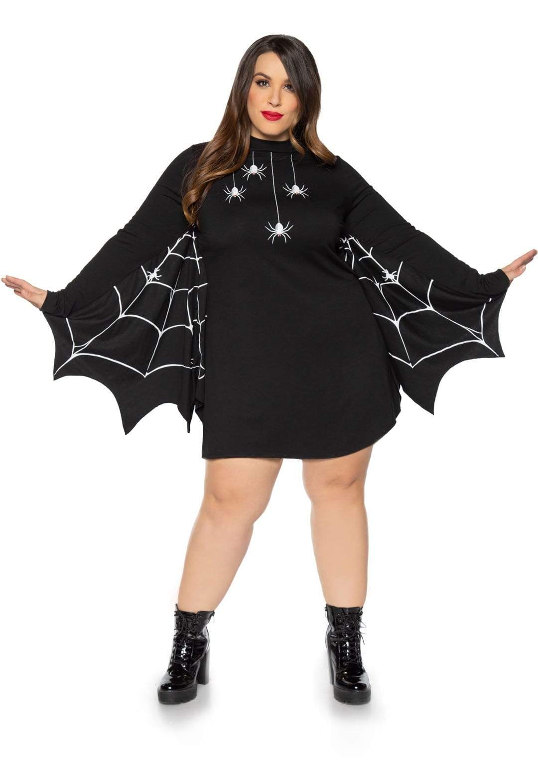 Spider Plus Size Mini T-Shirt Dress with Web Wing Sleeves
