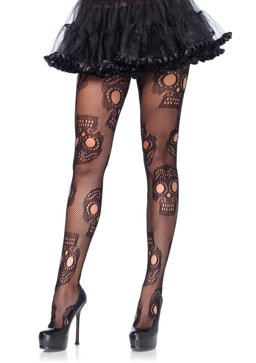 Fishnet Plus Pantyhose with Sugar Skull Details