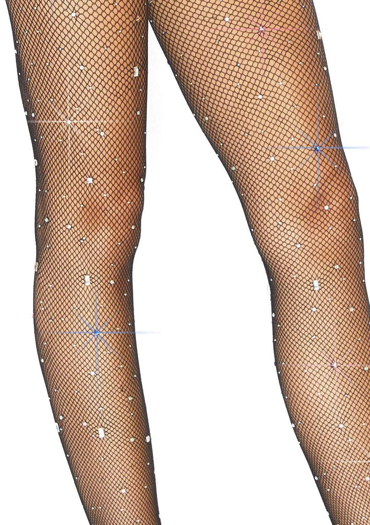Fishnet Pantyhose with Multi-Color Gem and Rhinestone Accents