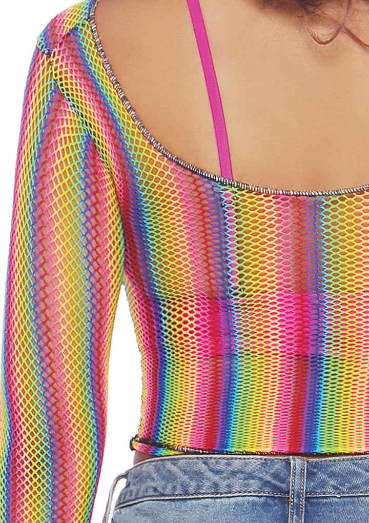 Rainbow Fishnet Long Sleeve Crop Top