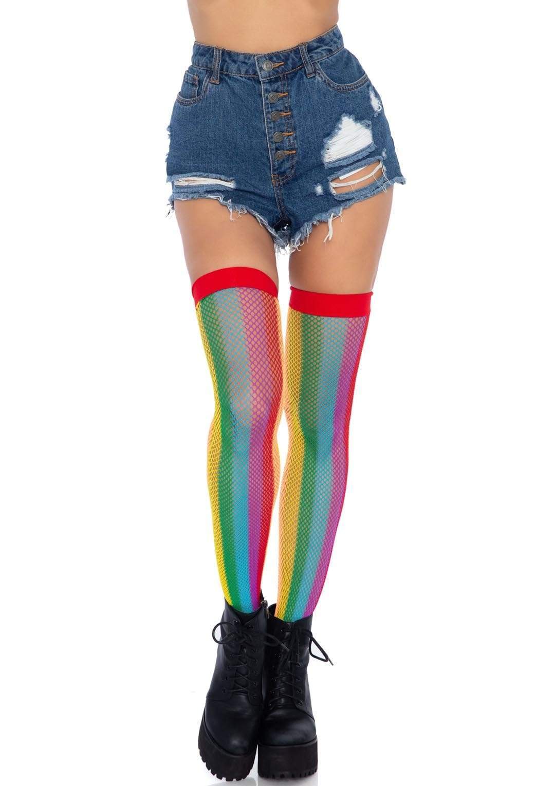 Fishnet Vertical Rainbow Thigh Highs