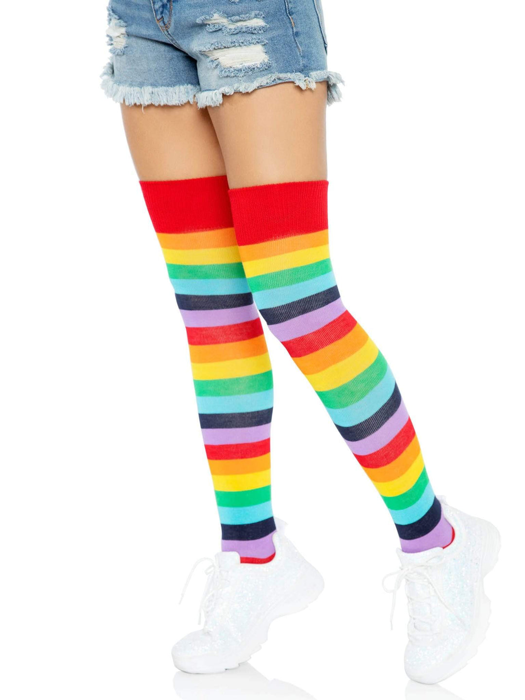 Rainbow Lycra Acrylic Thigh High Stockings
