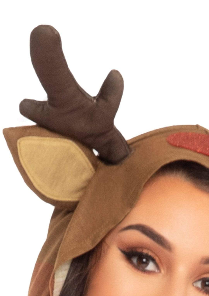 Reindeer Long Sleeve Mini T-Shirt Dress with Antler Hood