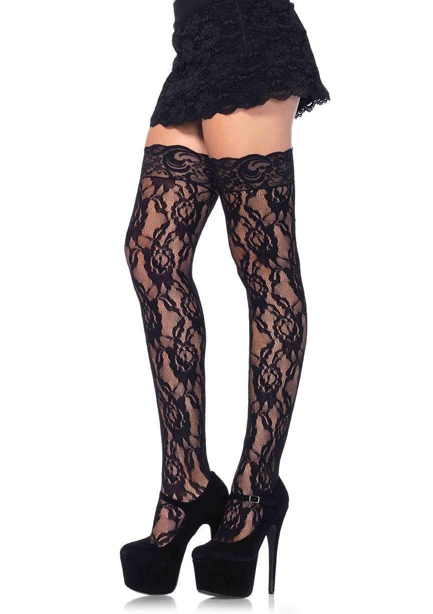 Rose Lace Thigh Highs with Scallop Lace Top