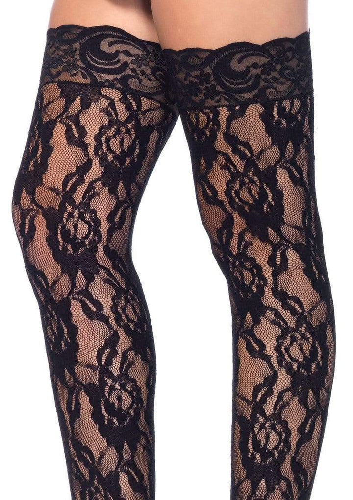 Rose Lace Thigh Highs with Scallop Lace Top