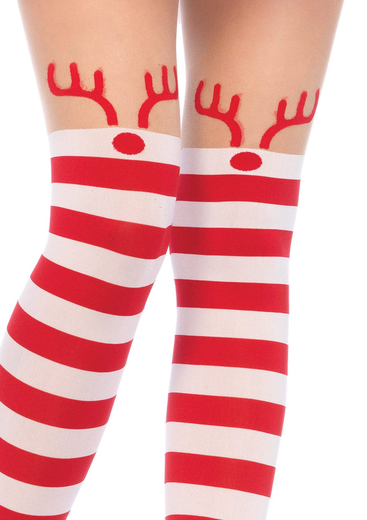 Reindeer Opaque Striped Pantyhose with Sheer Thigh