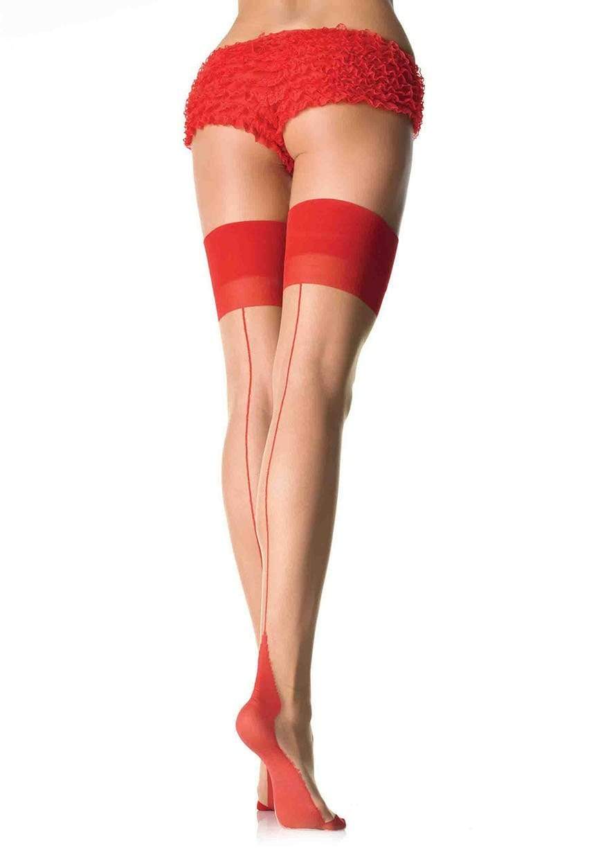 Nude Sheer Heel Stocking with Red Details