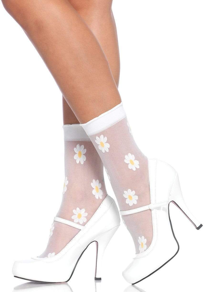 Sheer Ankle Socks with Woven Daisy Flowers