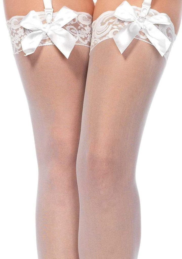 Lace Top Sheer Thigh High Stockings with Satin Bow