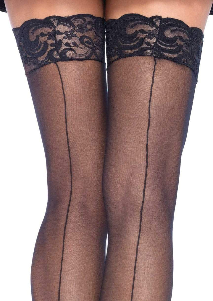 Sheer Lace Top Stockings with Backseam