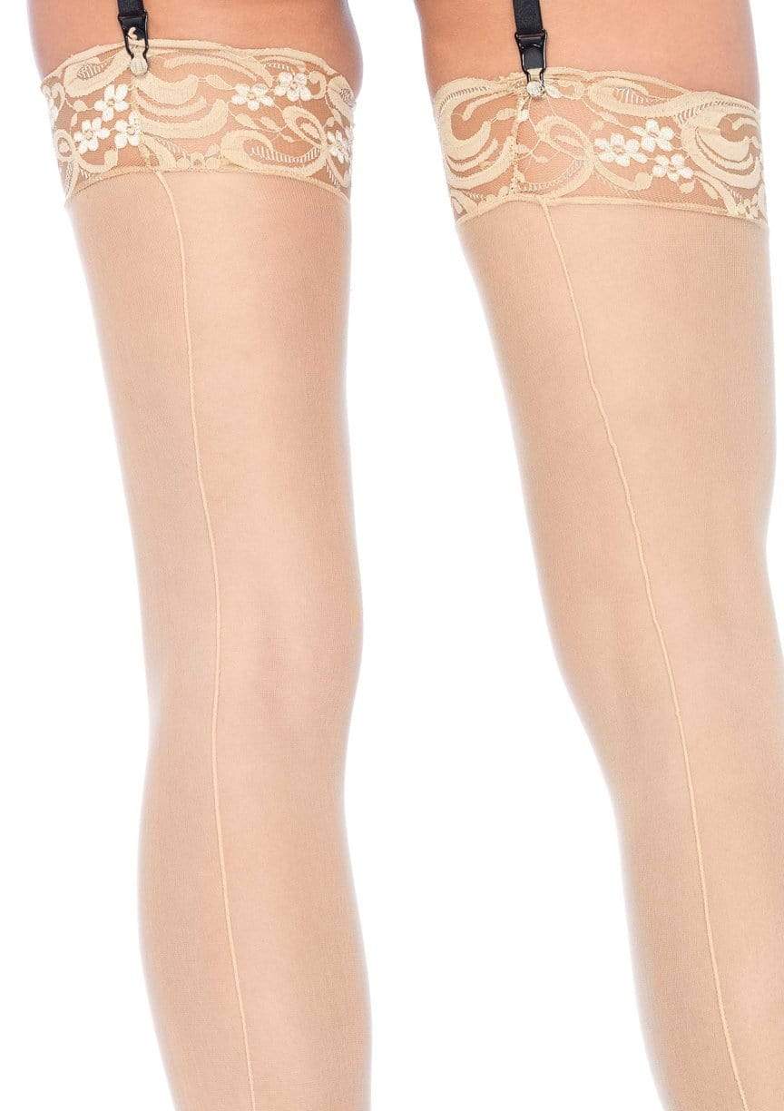 Sheer Lace Top Stockings with Backseam