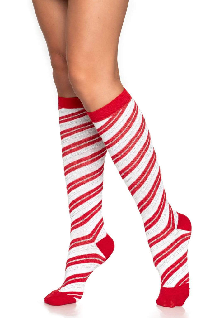 Candy Cane Lurex Knee High Socks