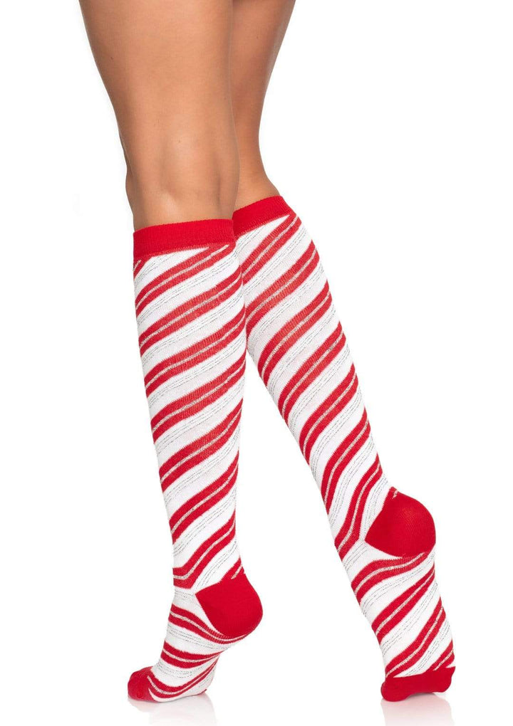 Candy Cane Lurex Knee High Socks