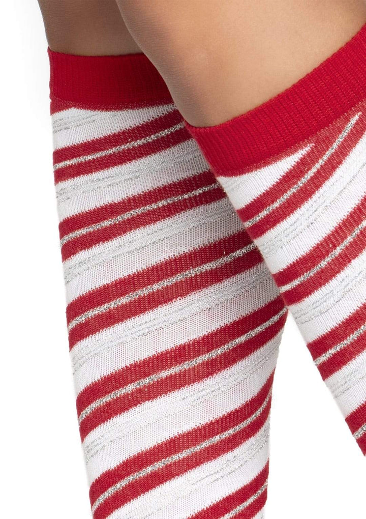 Candy Cane Lurex Knee High Socks