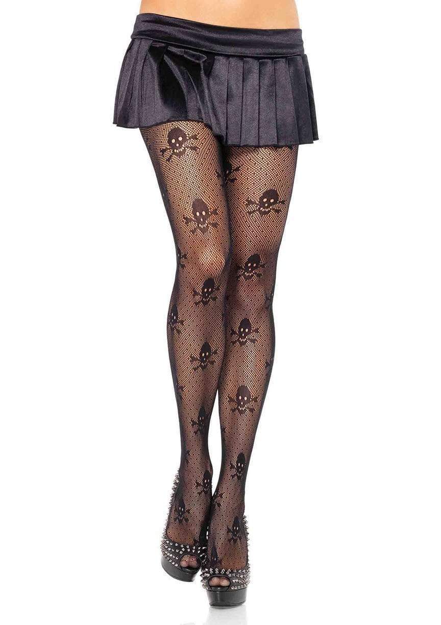 Micro Fishnet Pantyhose with Skull Print Details