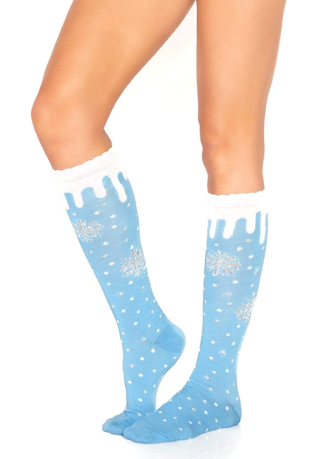 Lurex Snowflake Knee High Socks with White Snow Trim