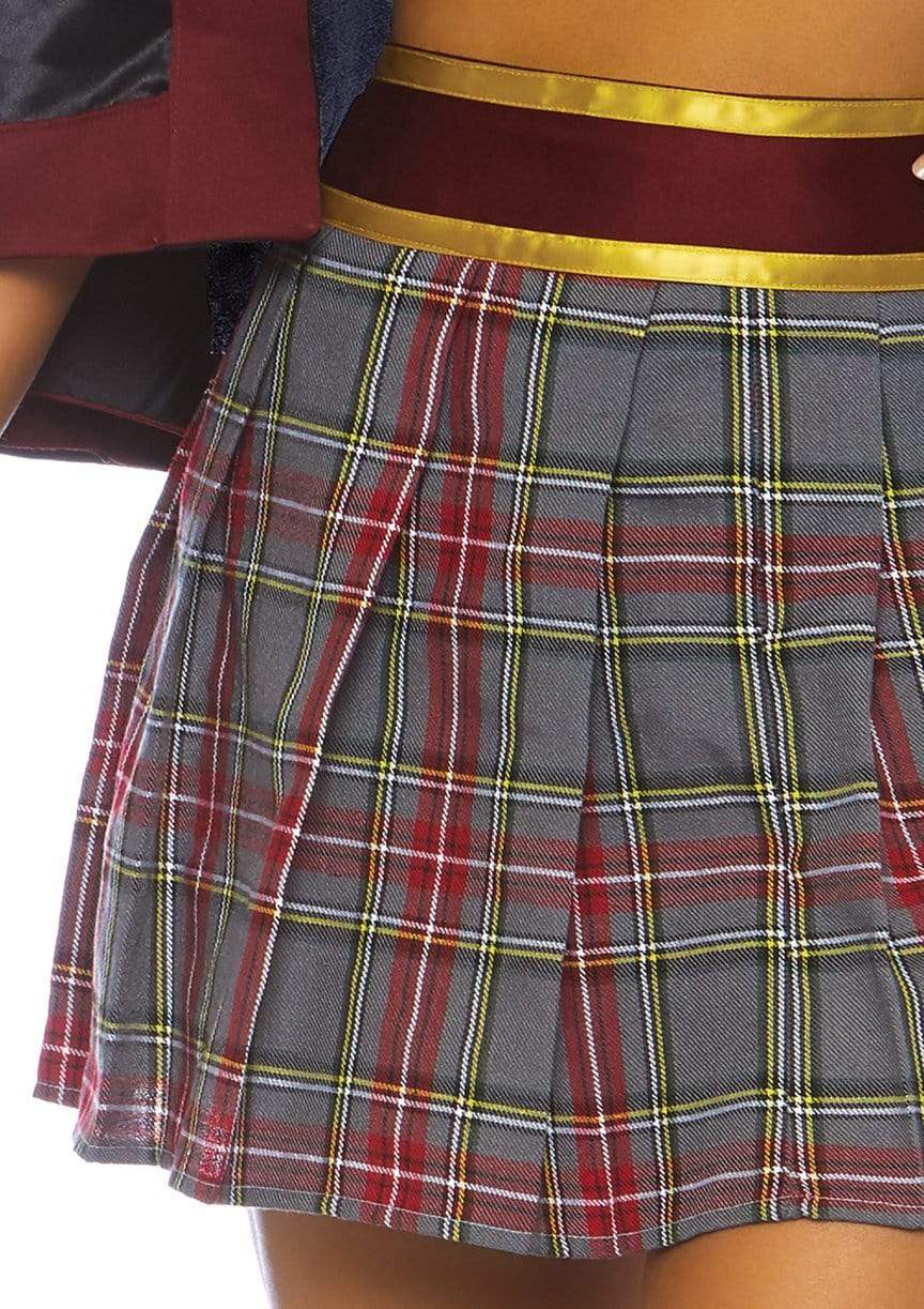 Spellcaster School Girl Plunging Vest and Plaid Skirt and Cape with Attached Tie