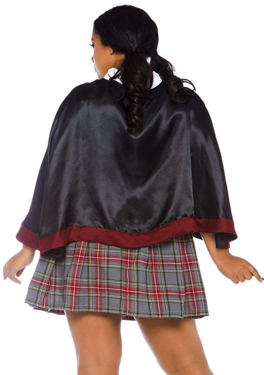 Spellcaster School Girl Plus Plunging Vest and Plaid Skirt and Cape with Attached Tie