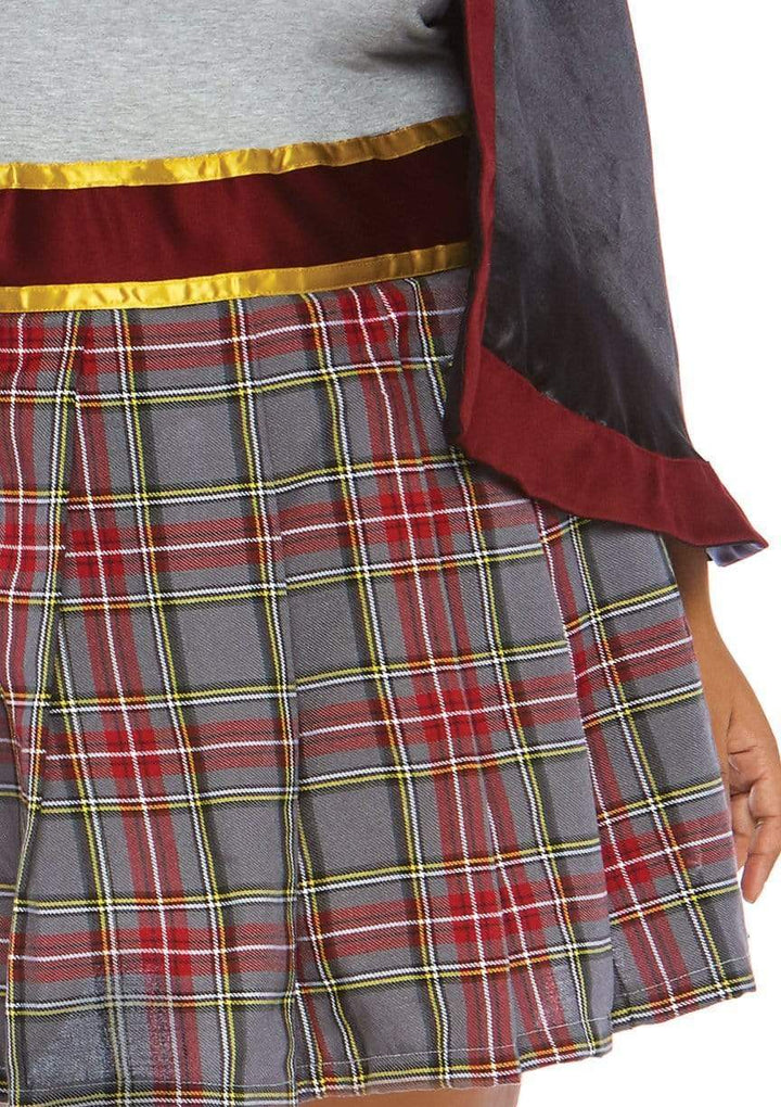 Spellcaster School Girl Plus Plunging Vest and Plaid Skirt and Cape with Attached Tie