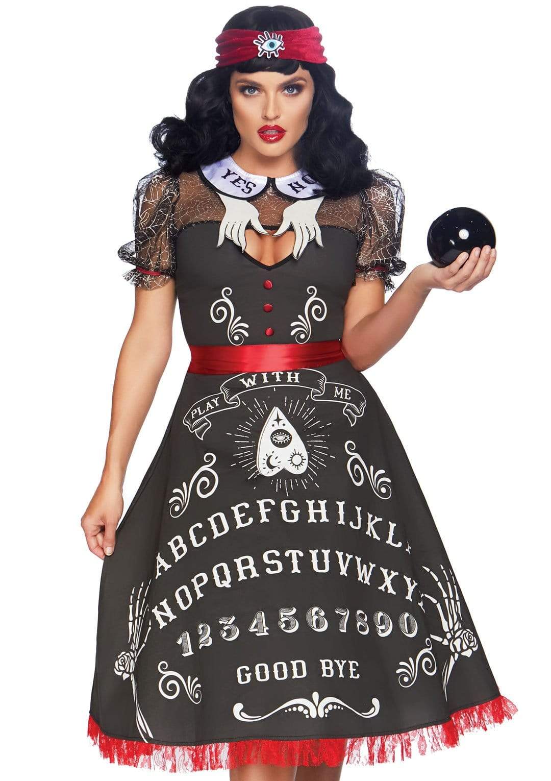 Spooky Printed Board Detail Swing Dress with Hand Detail Collar and Headband