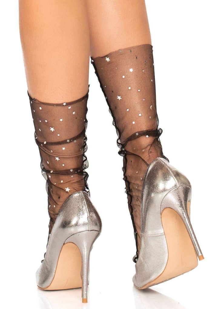 Sheer Tulle Ankle Sock with Stars and Moon Accent