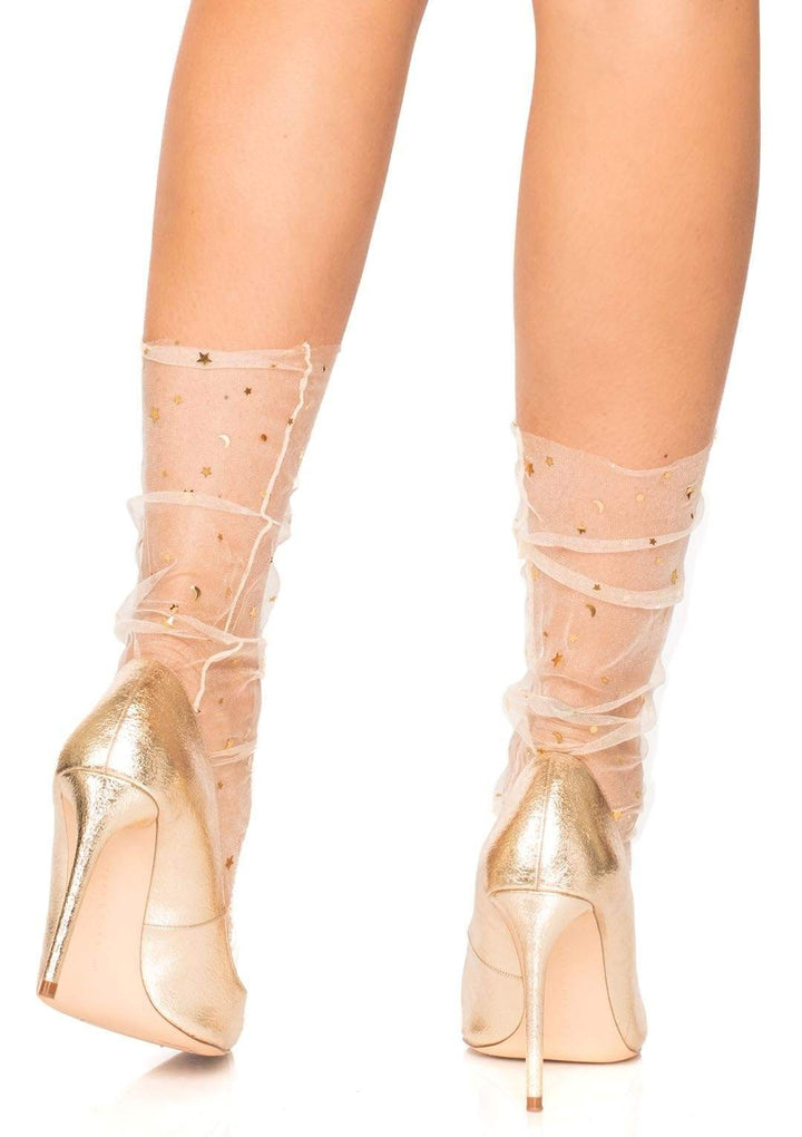 Sheer Tulle Ankle Sock with Stars and Moon Accent