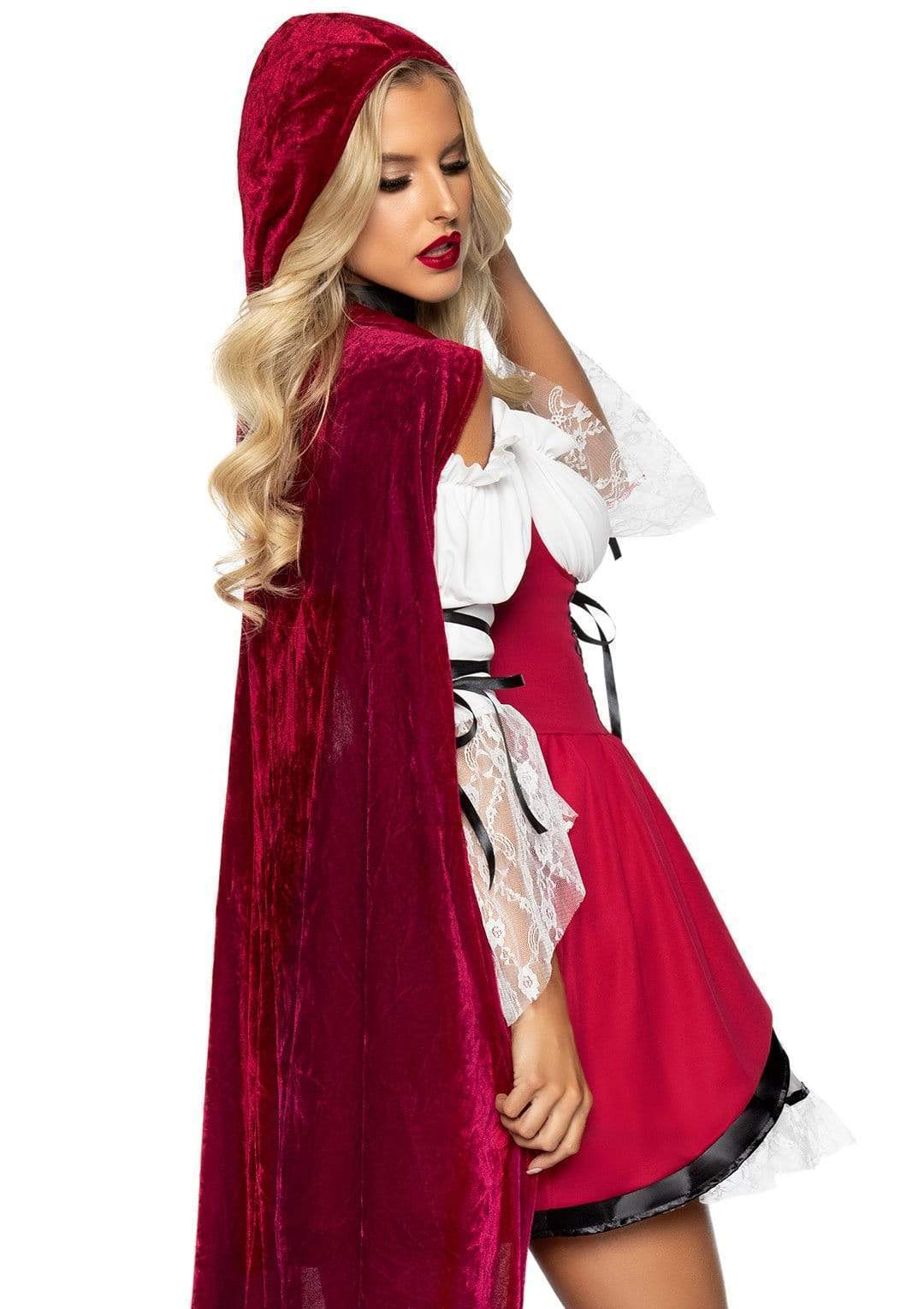 Storybook Red Riding Hood Lace Trimmed Peasant Dress and Attached Cape