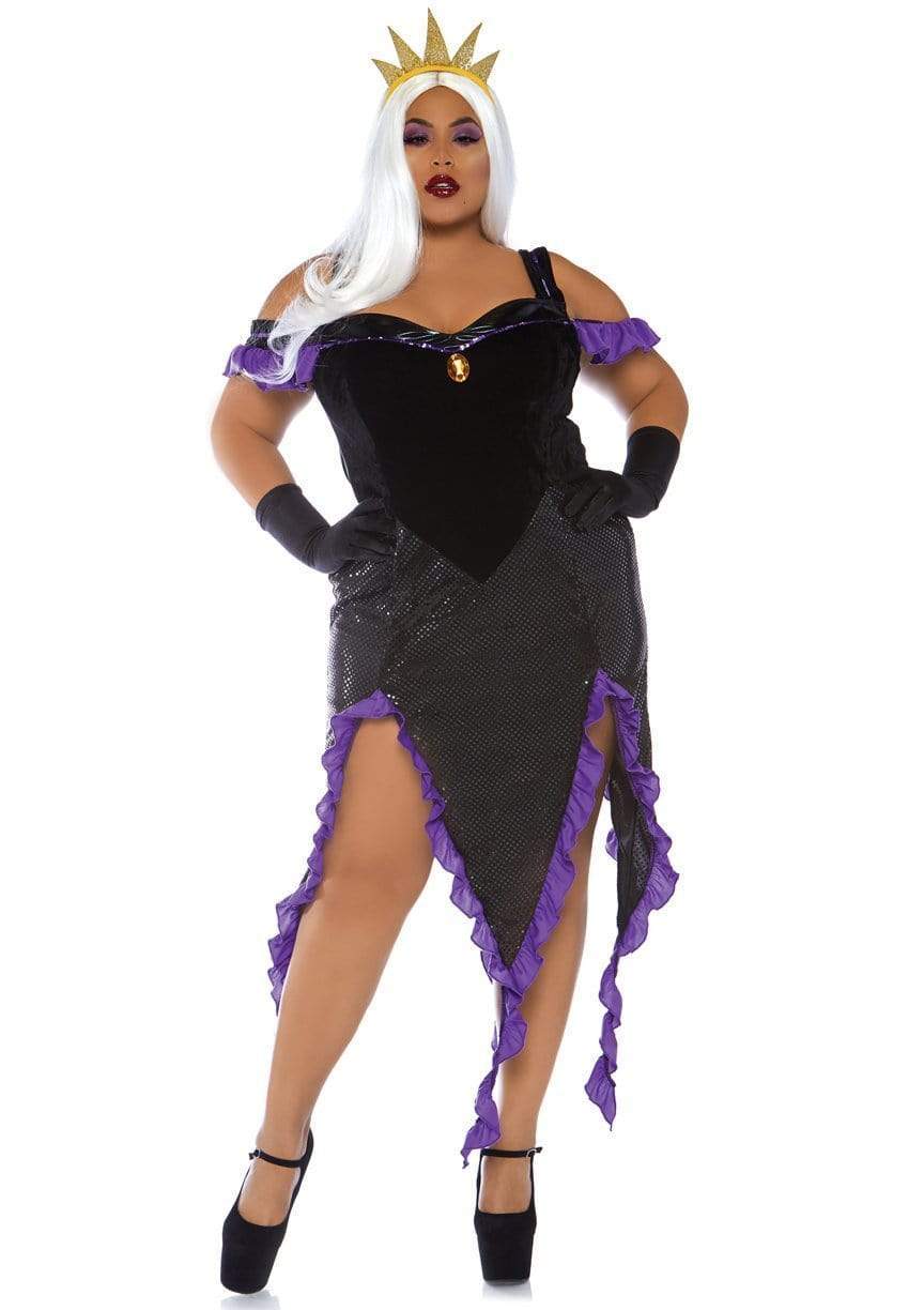 Sultry Sea Witch Velvet Plus Dress with Shimmer Tentacle Skirt and Crown