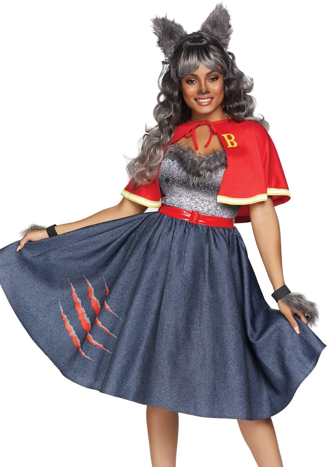 Teen Wolf Swing Dress with Fur Trim and Letterman Jacket Capelet