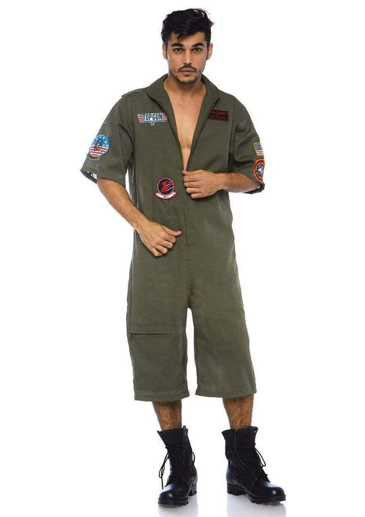 Top Gun Shorts Flight Suit with Maverick and Goose Name Badges Men's Costume