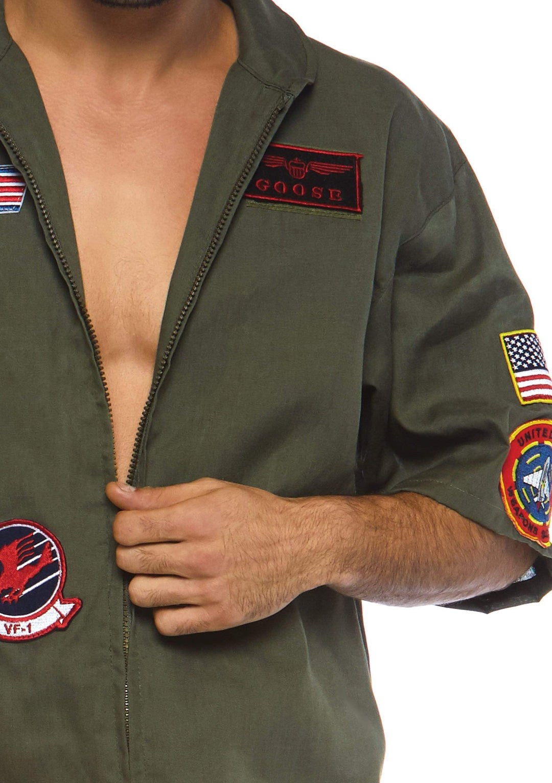 Top Gun Shorts Flight Suit with Maverick and Goose Name Badges Men's Costume