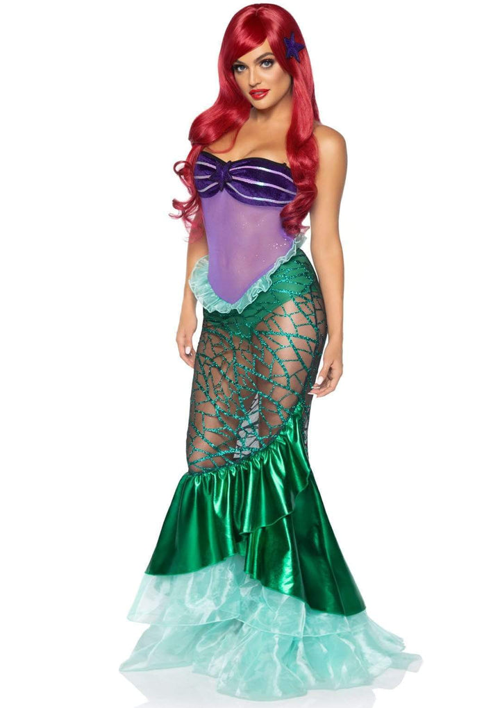 Sexy Sheer and Velvet Bodice Mermaid Dress with Glitter Ruffle Skirt