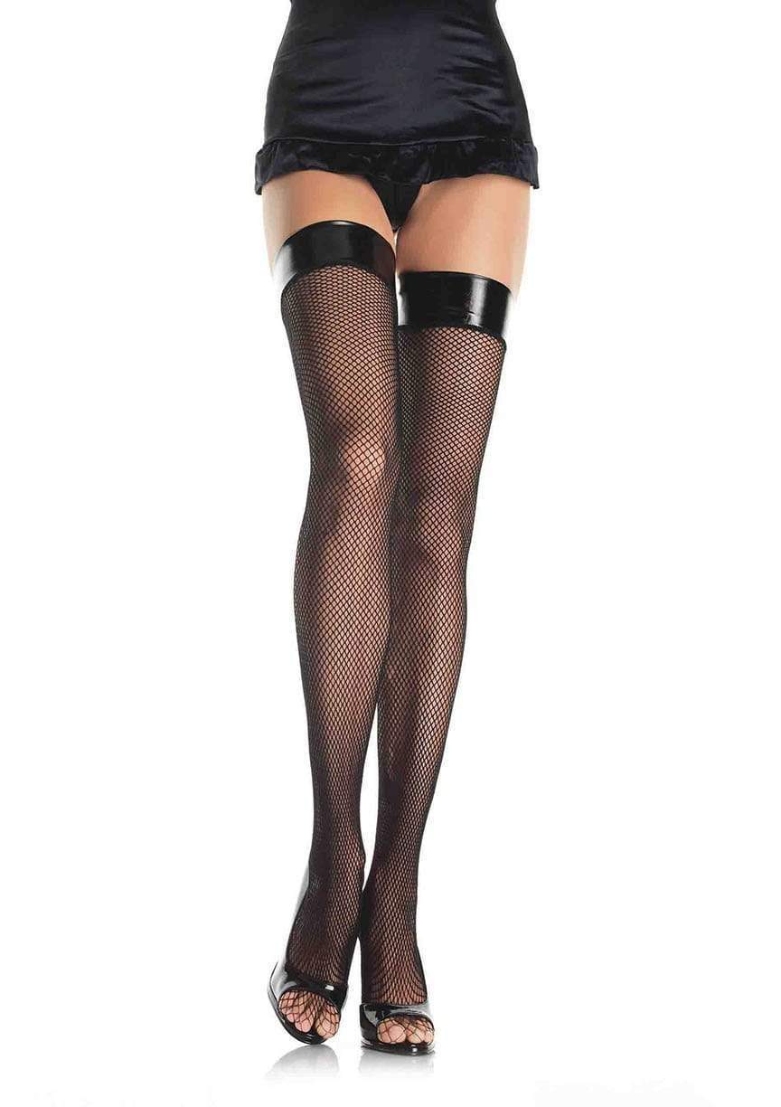 Fishnet Thigh Highs with Stay Up Vinyl Top