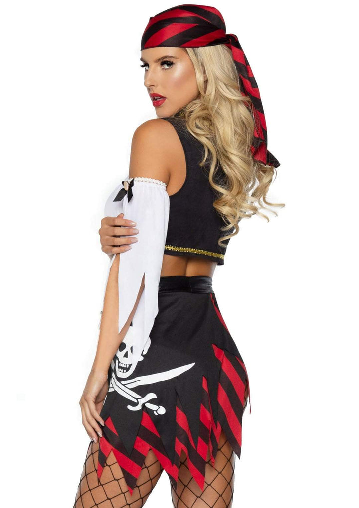 Pirate Wench Peasant Top with Chain Accent and High Waisted Booty Shorts