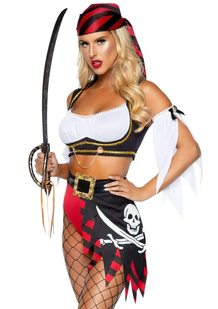 Pirate Wench Peasant Top with Chain Accent and High Waisted Booty Shorts