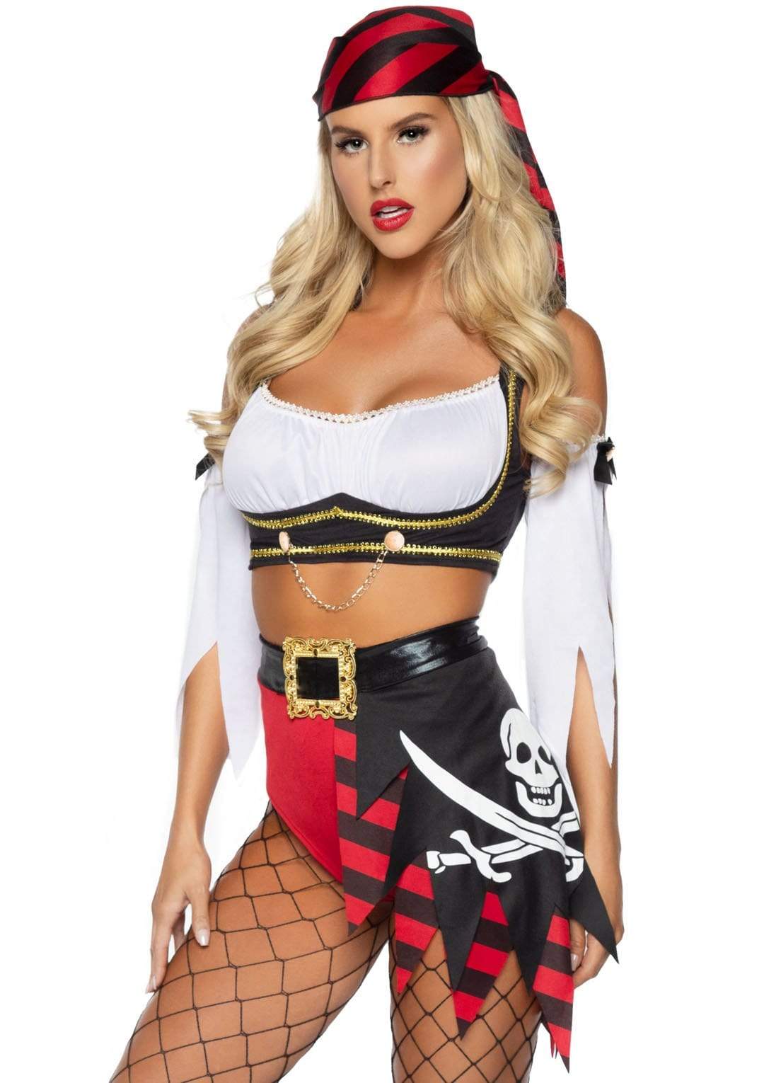 Pirate Wench Peasant Top with Chain Accent and High Waisted Booty Shorts