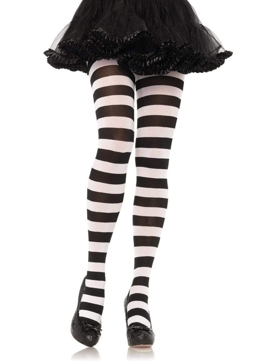 Wide Stripe Black and White Opaque Pantyhose