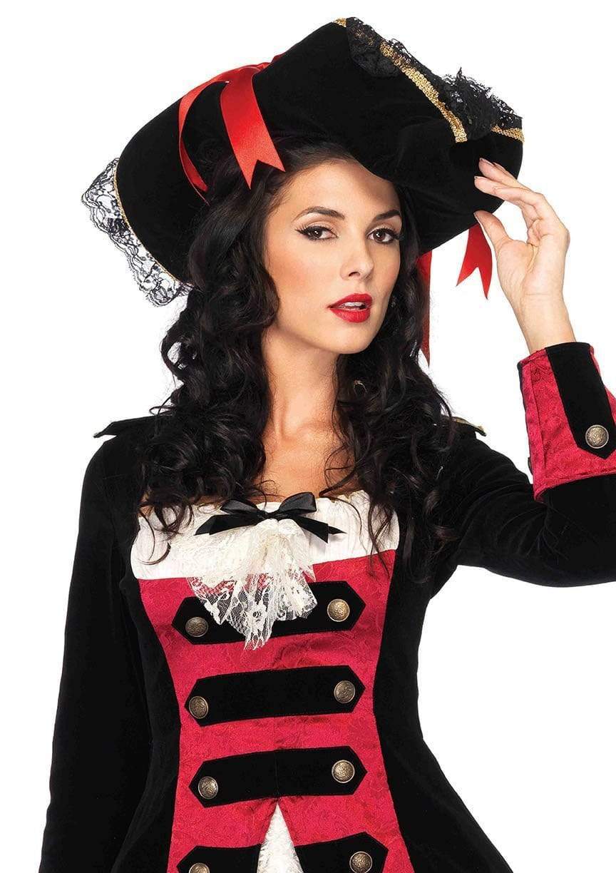 Swashbuckler Hat with Lace Trim and Satin Bows