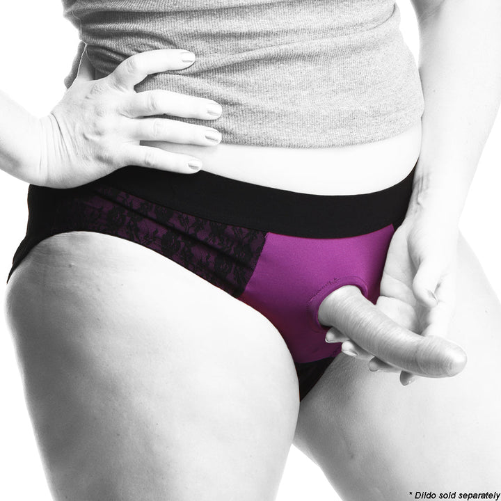 Lace Envy Purple Crotchless Panty Harness