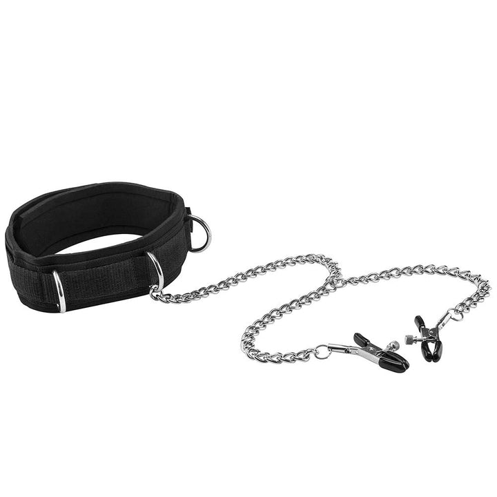 Black & White Velcro Collar With Nipple Clamps
