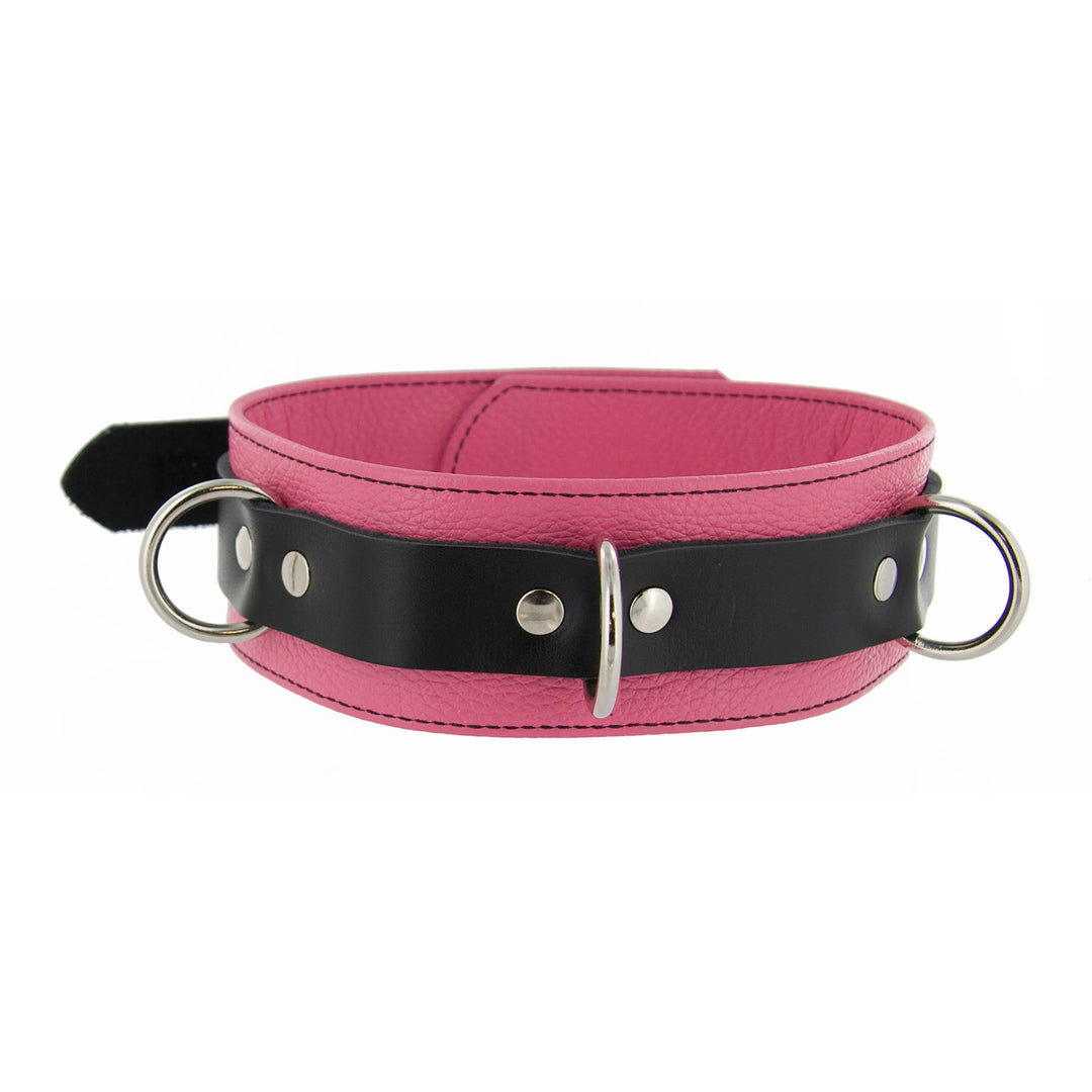 Strict Leather Deluxe Locking Collar - Pink and Black - SL215 - UPC-811847012459