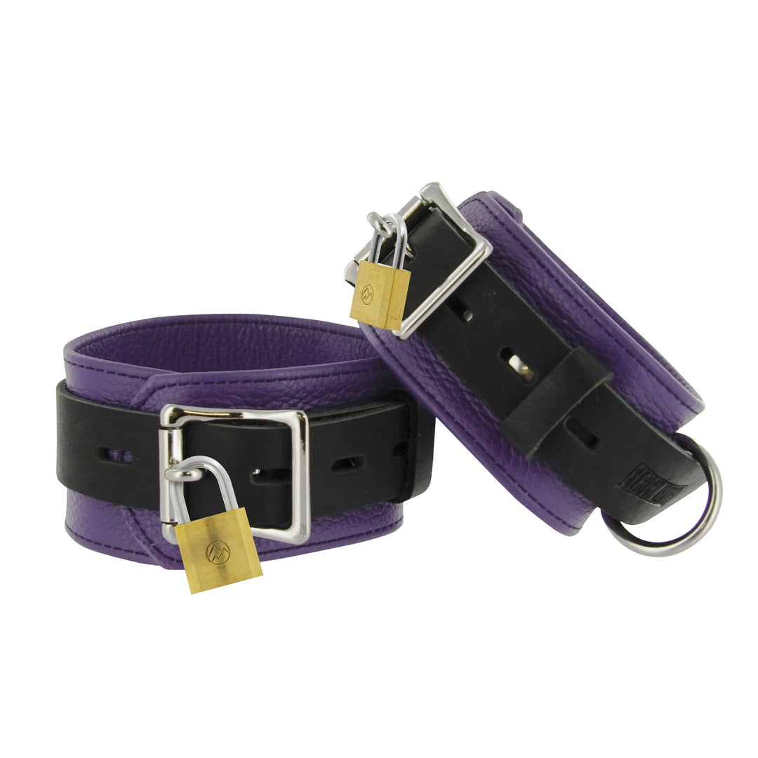 Strict Leather Purple and Black Deluxe Locking Ankle Cuffs - SL211-Ankle - UPC-811847012329