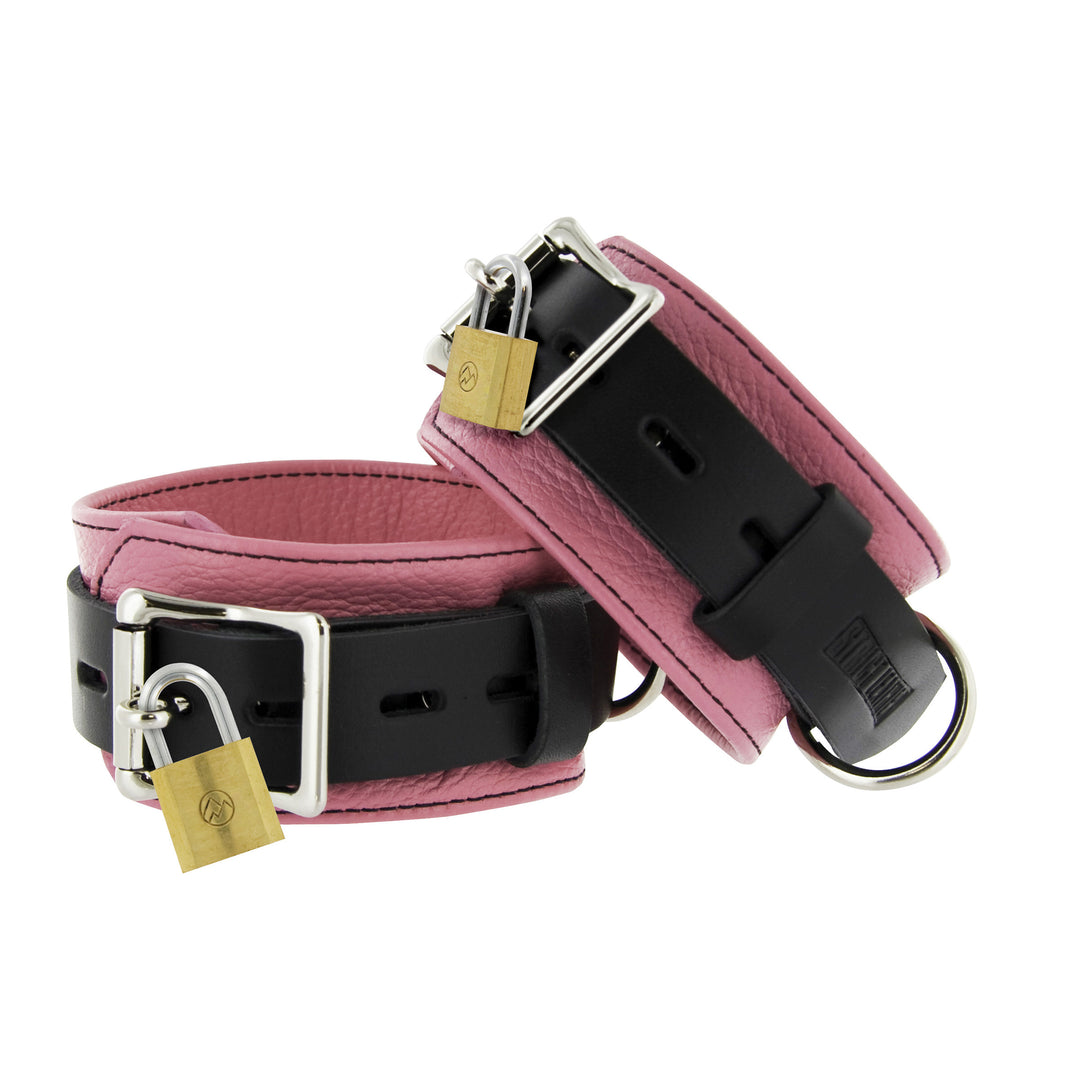 Strict Leather Pink and Black Deluxe Locking Ankle Cuffs - SL214-Ankle - UPC-811847012343