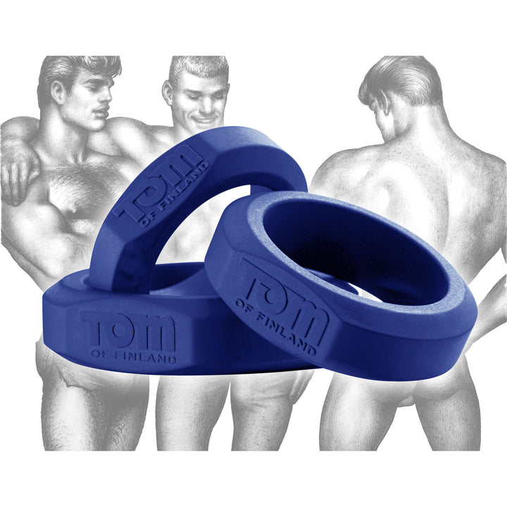 Tom of Finland 3 Piece Silicone Cock Ring Set - Blue - TF3015 - UPC-848518020154