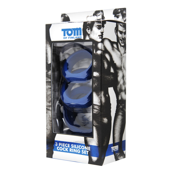 Tom of Finland 3 Piece Silicone Cock Ring Set - Blue