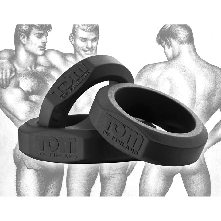 Tom of Finland 3 Piece Silicone Cock Ring Set - Black - TF3776 - UPC-848518017765